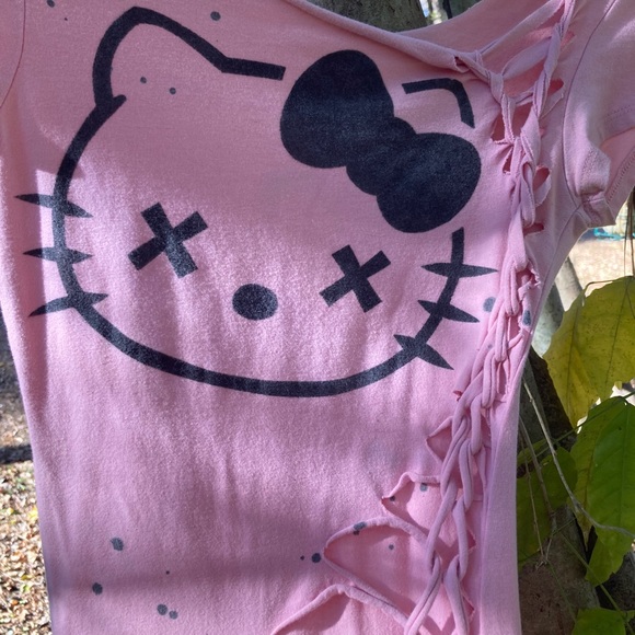 RARE OOAK Hello Kitty Pink Punk Small Laced Top - Picture 3 of 11